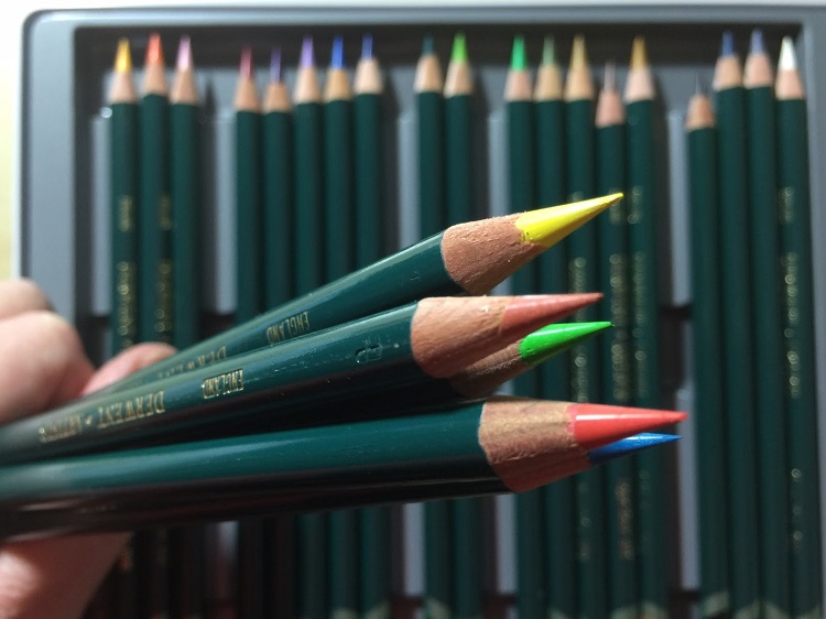 close up of coloured pencils
