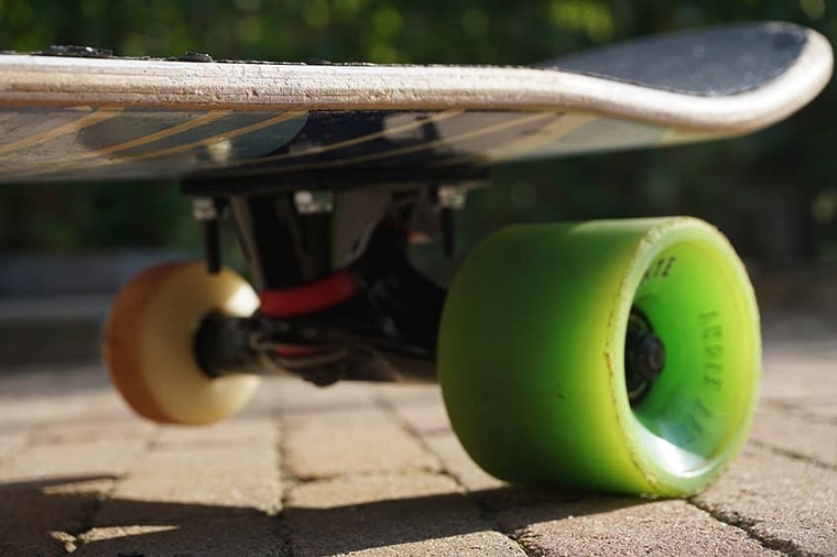 trucks and wheels of a skateboard