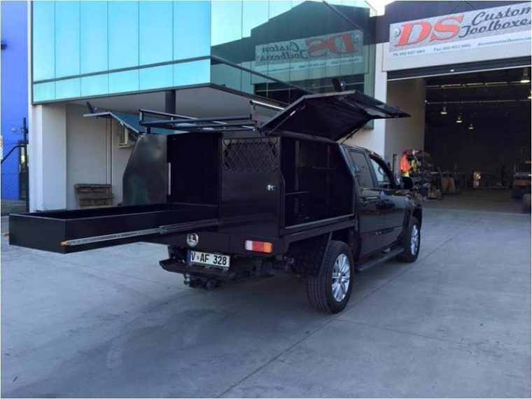 picture of a black ute canopy with toolbox 