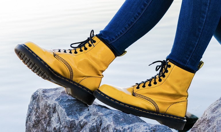 picture of a yellow boots on a rock 
