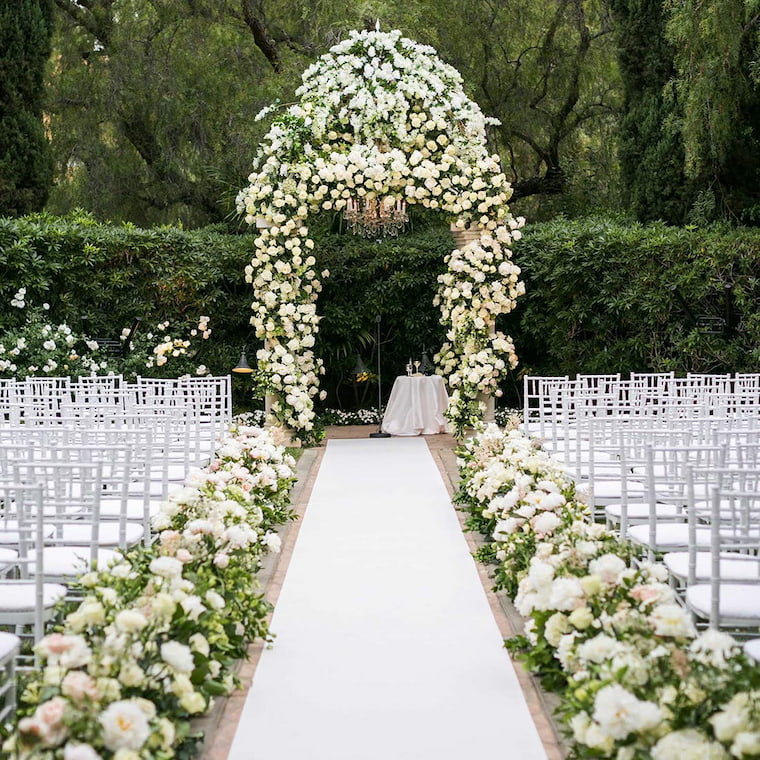 white rose wedding aisle runner