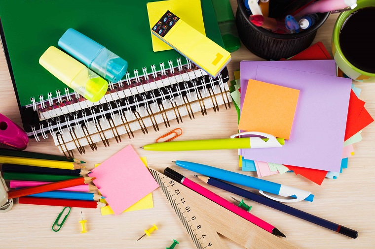 close-up of kids stationery items