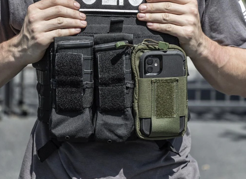 molle pouch with a phone inside