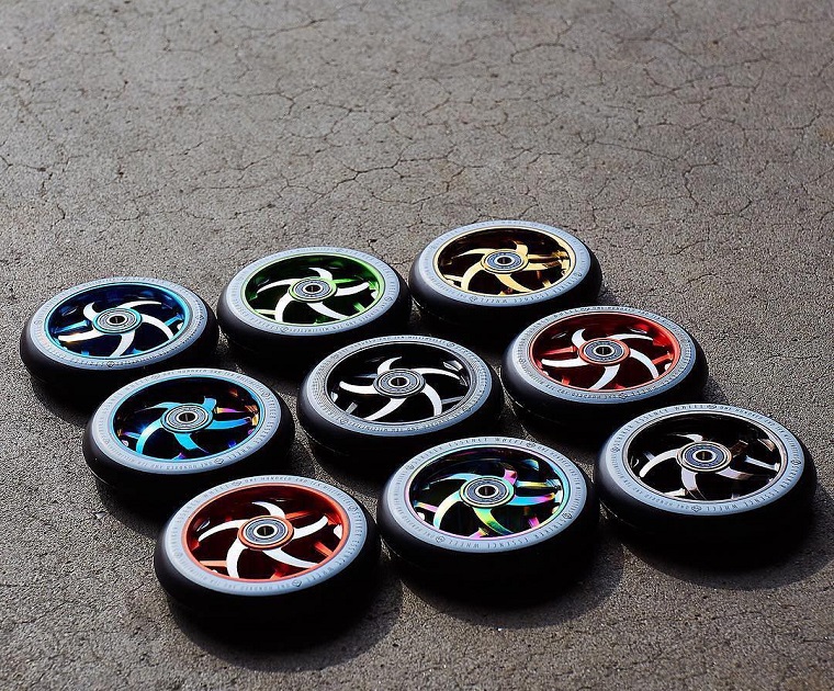 Close-up of scooter wheels