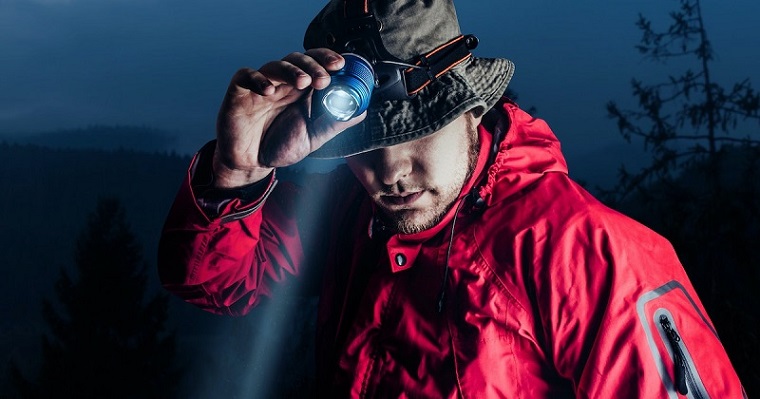 man using a headlamp