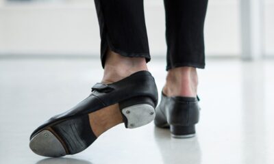 Close-up of dancer wearing tap shoes in the studio
