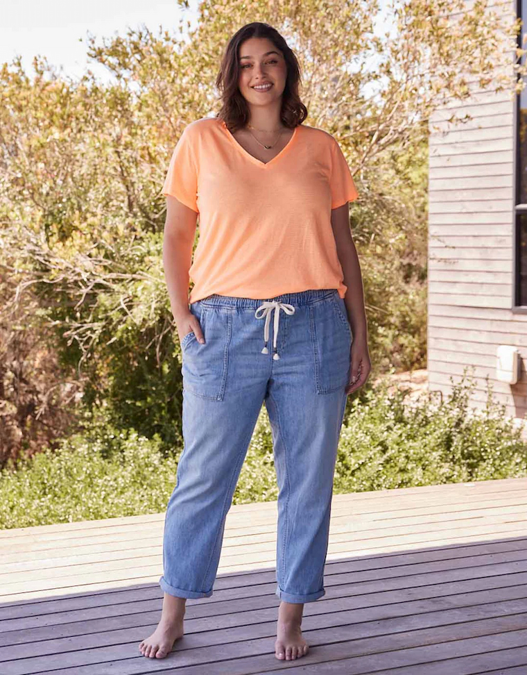 white-co-plus-size-sorbet-stripe-vee-neck-tee-neon-orange