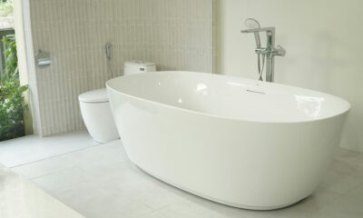 quality freestanding bathtub in the white bathroom