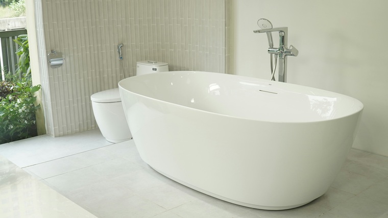 quality freestanding bathtub in the white bathroom